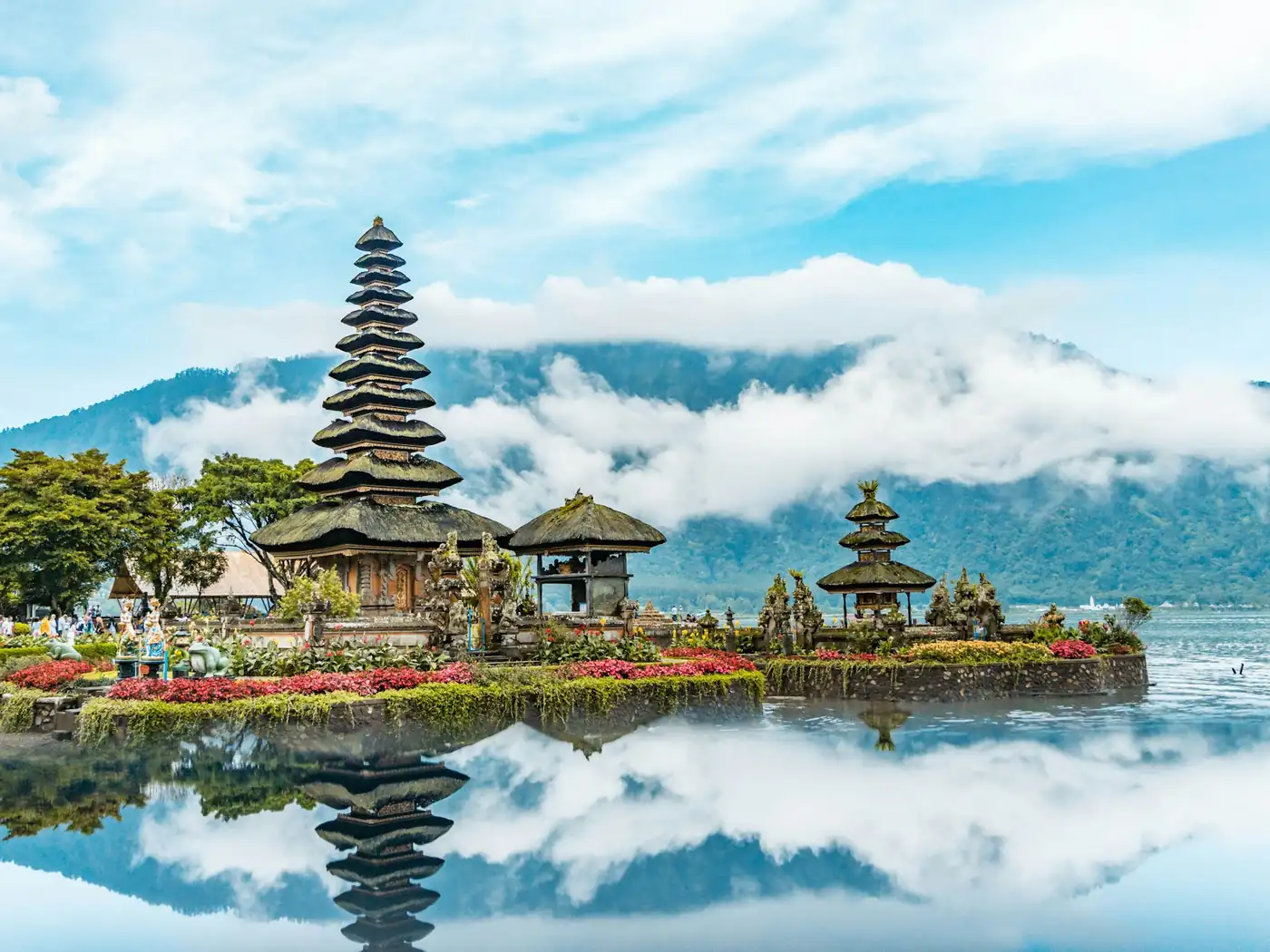 Ulun Danu Beratan temple reflected in the lake, Bali